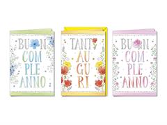 Biglietto compleanno lettere fiori e acquerelli