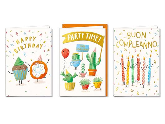 Biglietto compleanno cactus e ciambelle