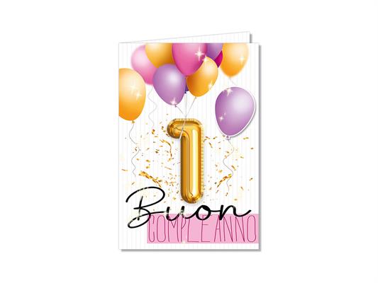 Biglietto numero 1 palloncino rosa