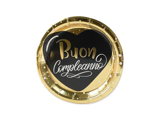 PIATTO B.COMPLEANNO ORO/NERO CM.23 PZ.6* PARTY310