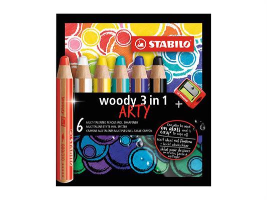 Stabilo Woody 3in1 Arty + temperino 6pz.