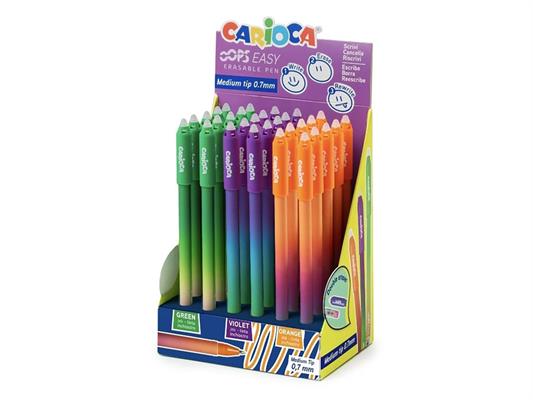 Penna cancellina Carioca Oops Easy 30pz. - Arancione/verde/viola